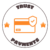 Trust Payments圆形徽章，展示橙色信用卡和带复选标记的安全盾牌图标，两侧有像素风格星星装饰